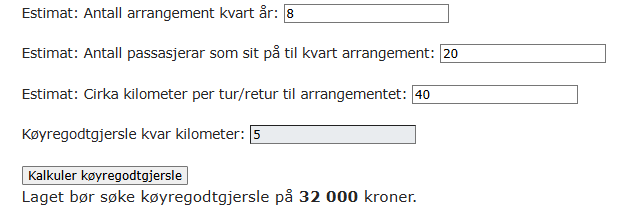 Estimat - kjøregodtgjersle - Klikk for stort bilete