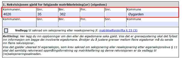 Bilete: Rekvisisjon gjeld for følgjande matrikkeleining - Klikk for stort bilete