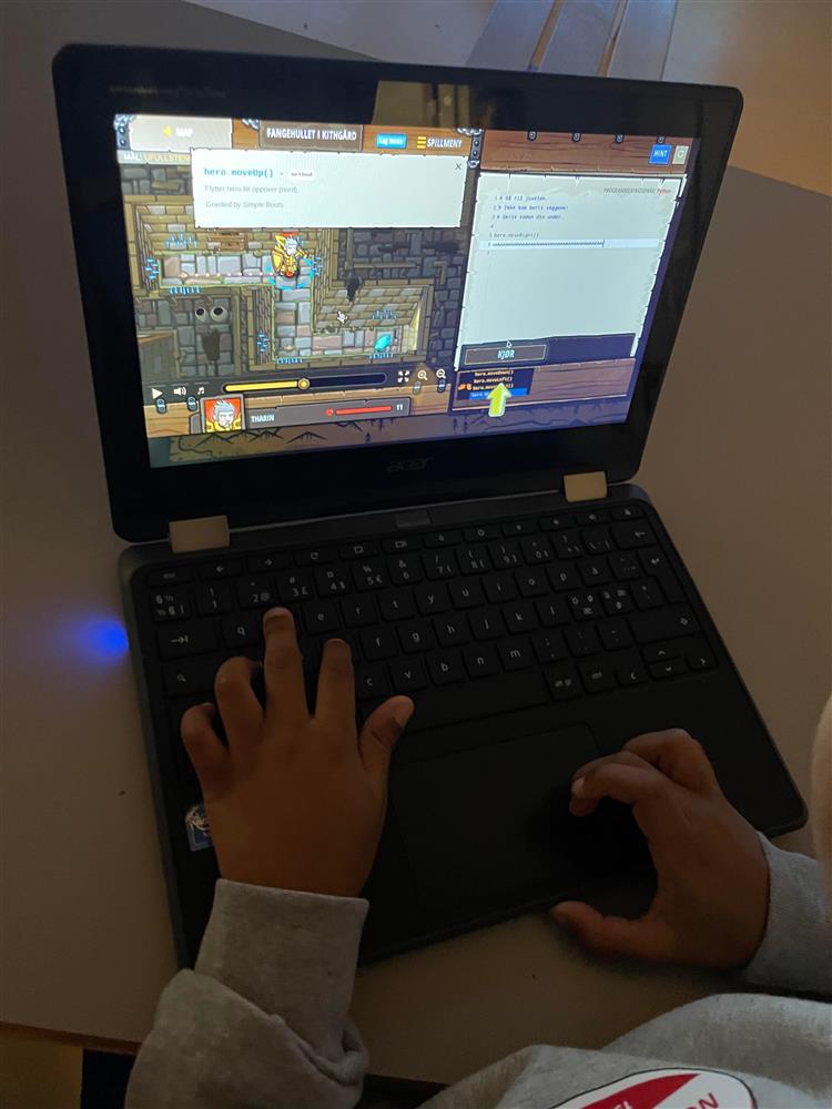 Elev jobbar med koding på PC - Klikk for stort bilete