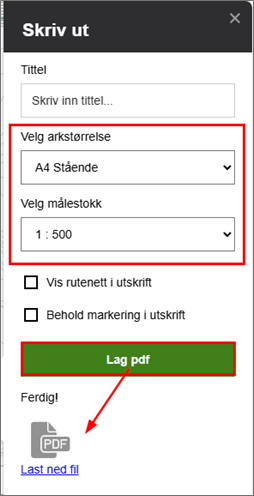 Skriv ut og målestokk i KommuneKart - Klikk for stort bilete
