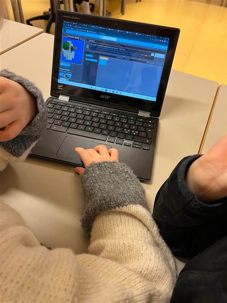 Elev jobbar med koding på PC - Klikk for stort bilete