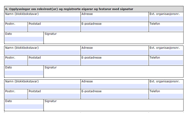 Bilete: Opplysningar om rekvirentar og registrerte eigarar - Klikk for stort bilete
