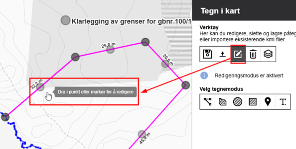 Dra og flytte på innteikning i KommuneKart - Klikk for stort bilete