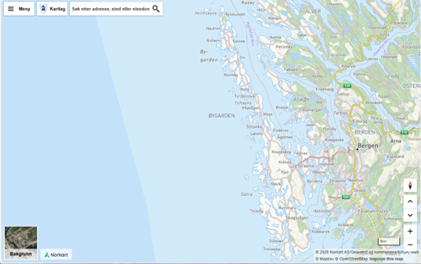 Bilete som viser korleis Kommunekart ser ut når du opnar det. - Klikk for stort bilete
