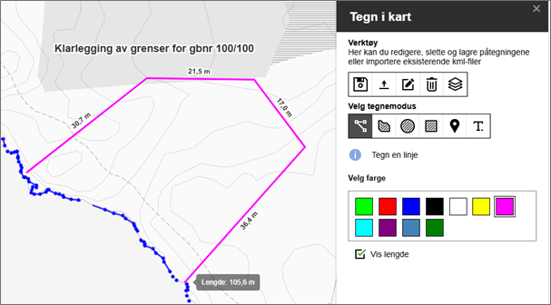Døme på innteikning i KommuneKart - Klikk for stort bilete